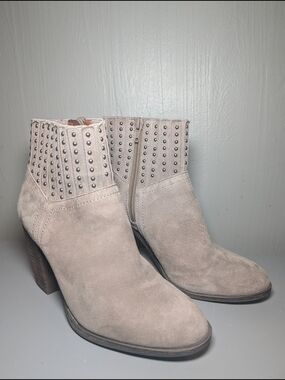 Lucky Brand Beige Suede Studded Ankle Booties